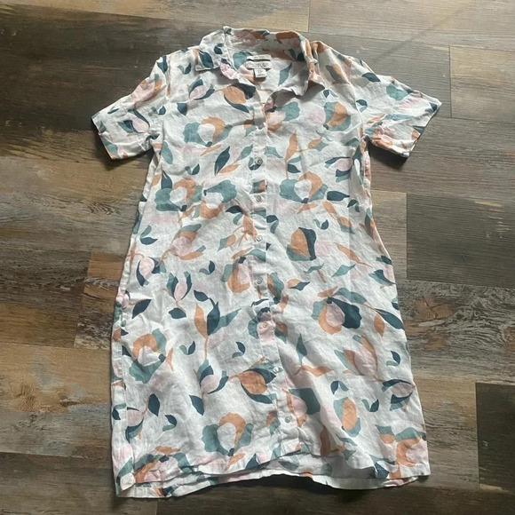Rachel Zoe 100% Linen Floral Print Button-Up Collared Shirt Dress | Size Medium - Picture 1 of 4